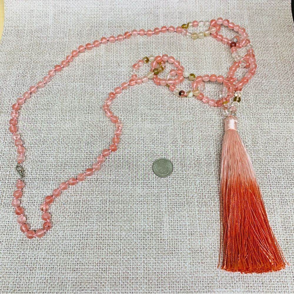 Peach Beaded Ombré Tassel Necklace‎